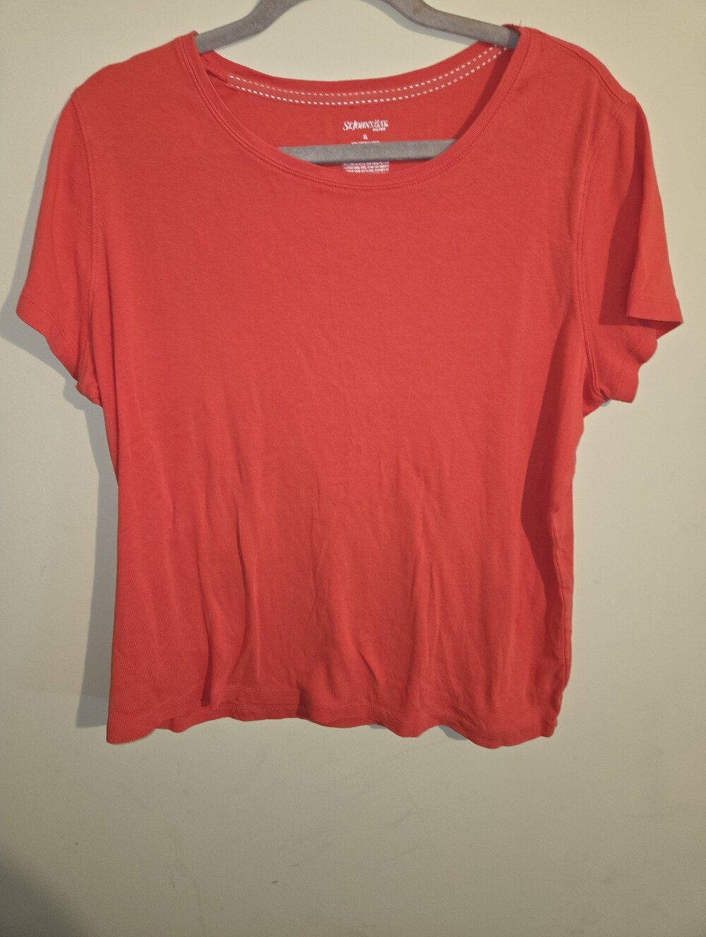 St. John's Bay Women's Coral-Red Short Sleeve Crewneck Tee